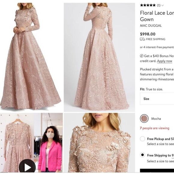 Mac Duggal 11121 Womens Pink EMBELLISHED ILLUSION LONG SLEEVE A LINE GOWN - Picture 5 of 15